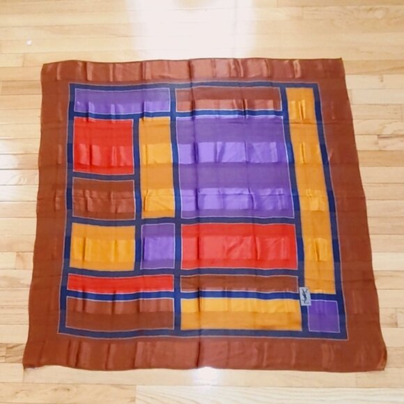 Yves Saint Laurent vintage silk colorblock geometric scarf 34" EUC - Picture 5 of 6